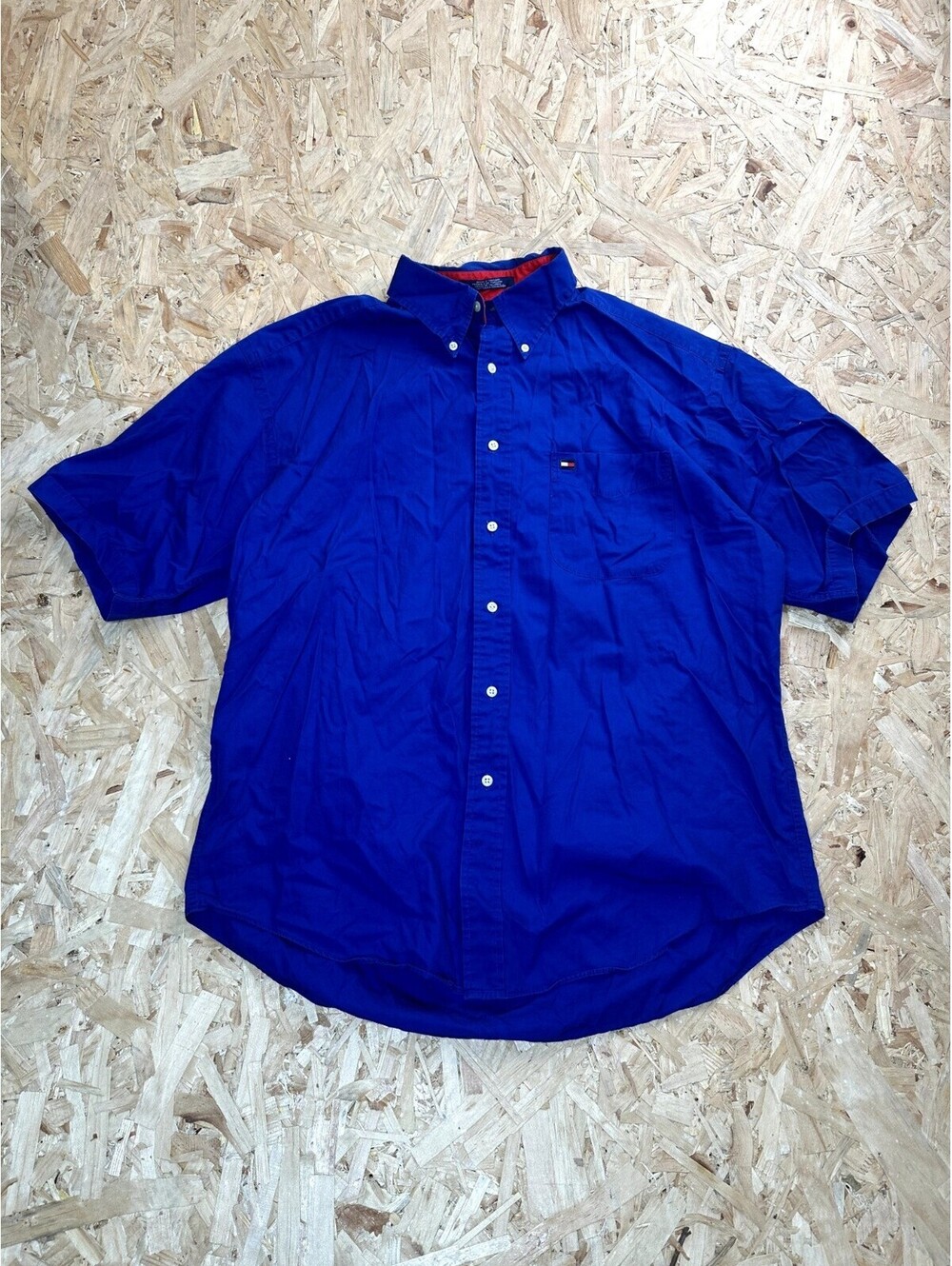 Tommy Hilfiger Shirt Mens Large Blue Short Sleeve Button Down Cotton Casual